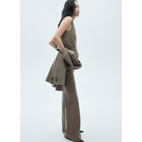 Mango Flared Check Suit Trouser Pants- 1 Khaki - Picture 6 of 8